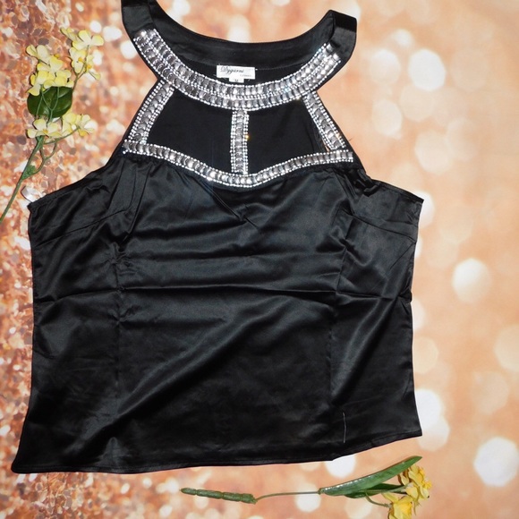 Sexy Black Top with rhinestone accents PRICE FIRM - Picture 2 of 5